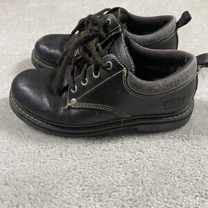 Y2K Skechers Shoes Womens 7 Brown Leather Chunky Lug Grunge Work Low Top Skater